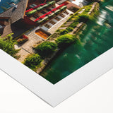 Art deco poster featuring a serene Austrian landscape in muted earth tones on rolled canvas, suitable for dining room decor.