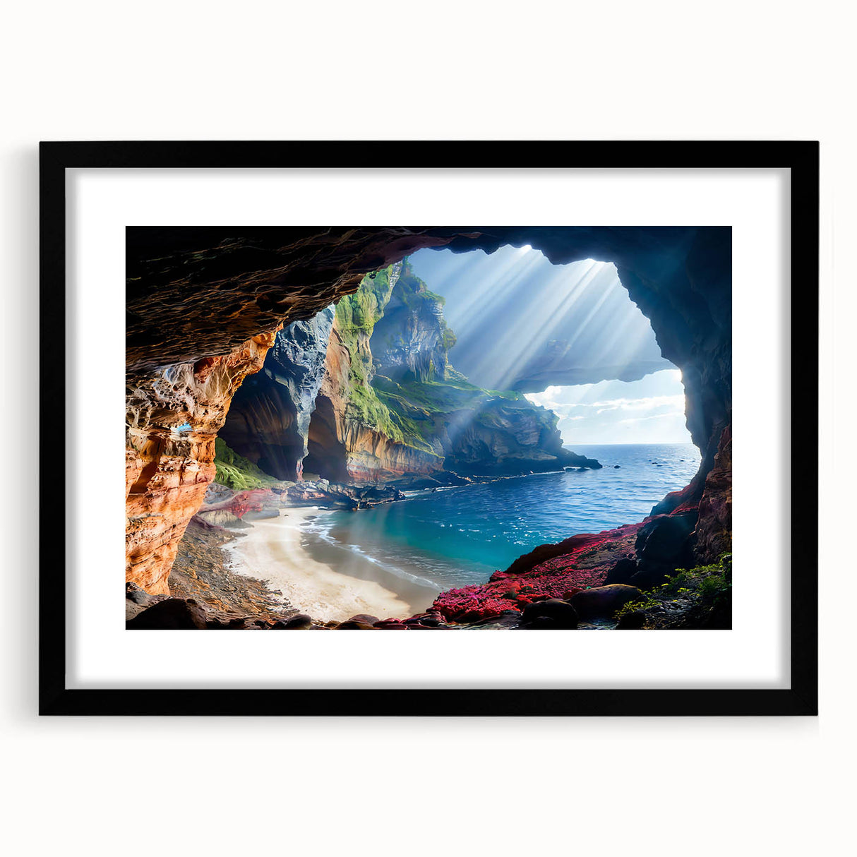 Extra large abstract art print of a vibrant, colorful European landscape on textured canvas, ideal for living room decor.