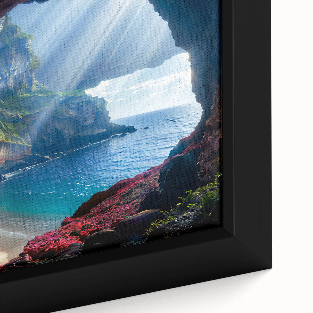 Extra large black wall art featuring a textured, colorful European scenery on framed canvas, ideal for living room decor.
