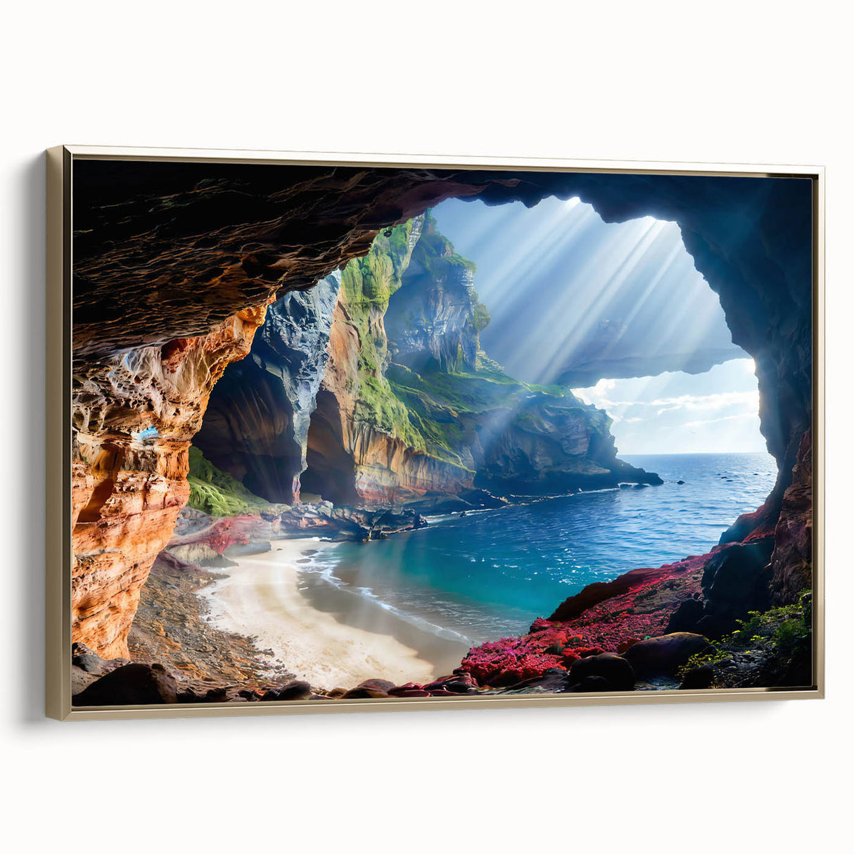 Framed canvas wall art depicting a vintage-style European landscape in muted gold and black tones, ideal for bedroom decor.