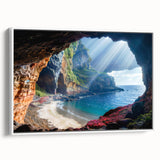 Vintage poster art of a European Cyprus landscape on framed canvas, featuring colorful art in extra large size.