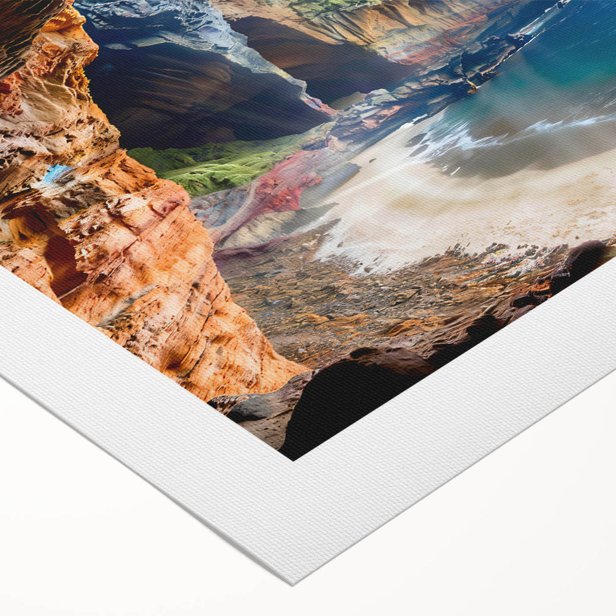 Art deco poster featuring a scenic European landscape in muted earth tones on rolled canvas, suitable for dining room decor.