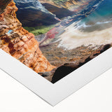 Art deco poster featuring a scenic European landscape in muted earth tones on rolled canvas, suitable for dining room decor.