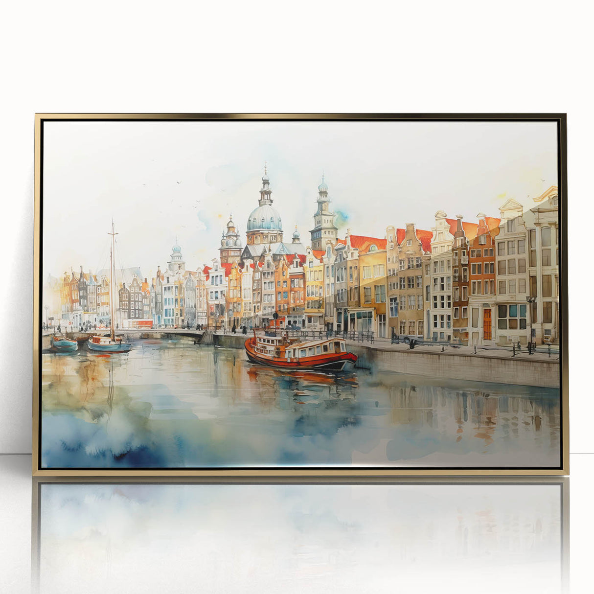 Art deco poster of a European Denmark scenery in gold acrylic frame, suitable for modern art wall decor.