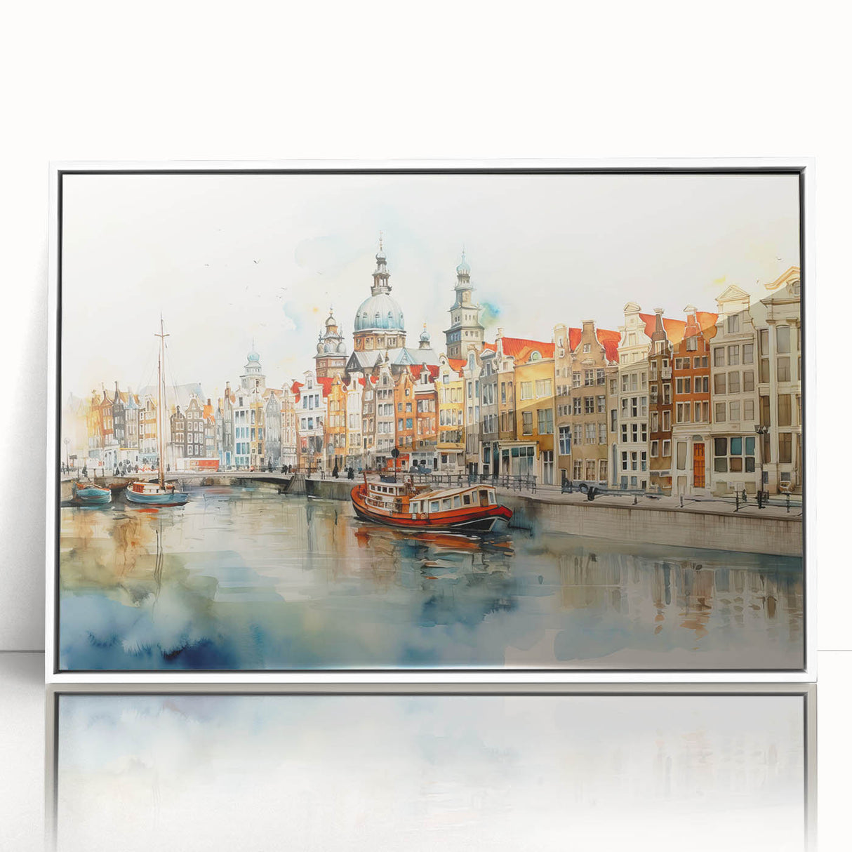 Mid-century modernist art depicting a serene Danish landscape in muted earth tones on a framed acrylic.