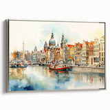 Framed canvas of a vintage Danish landscape painting featuring colorful art on a black background.