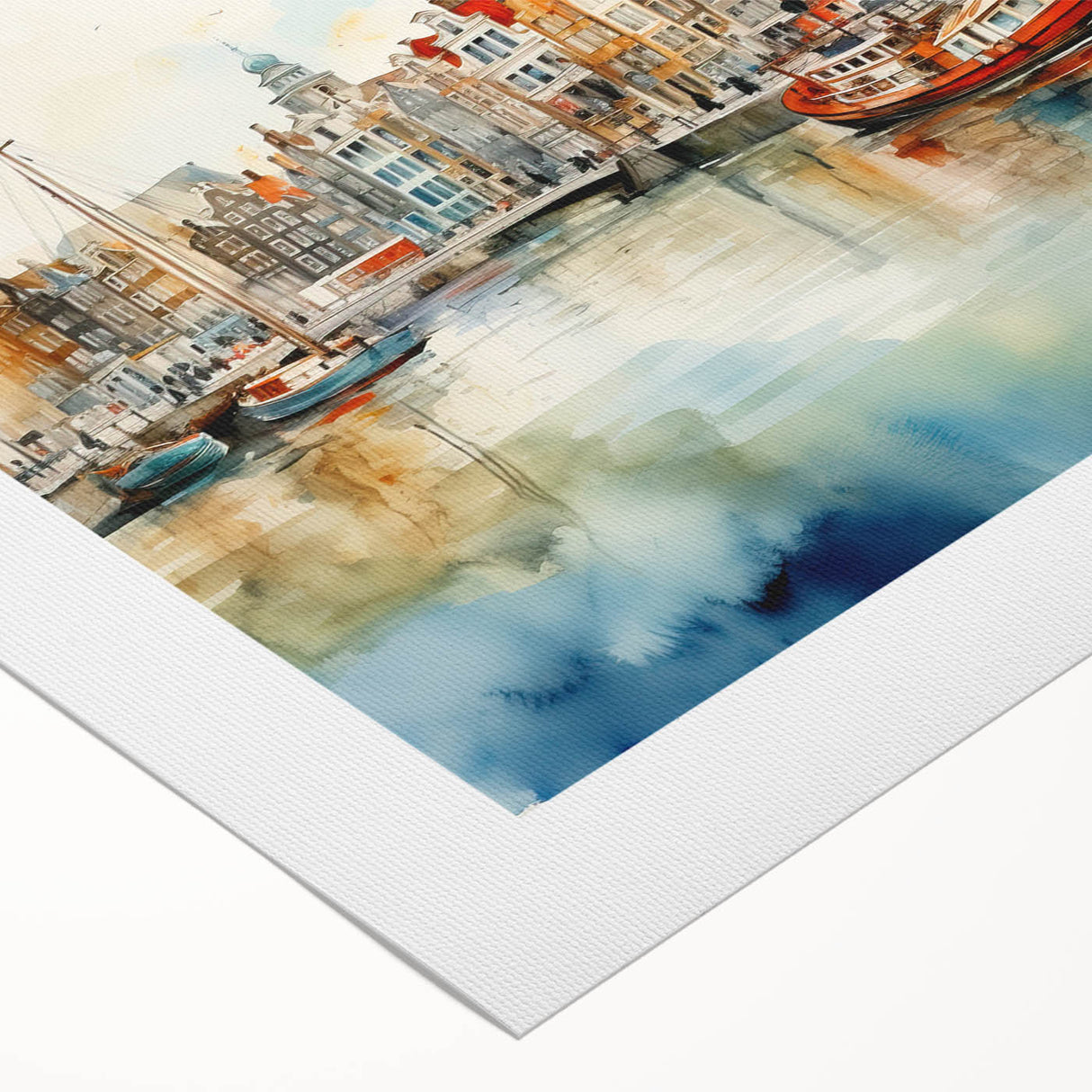 Art deco poster depicting a serene Denmark landscape in muted earth tones on rolled canvas, suitable for dining room decor.