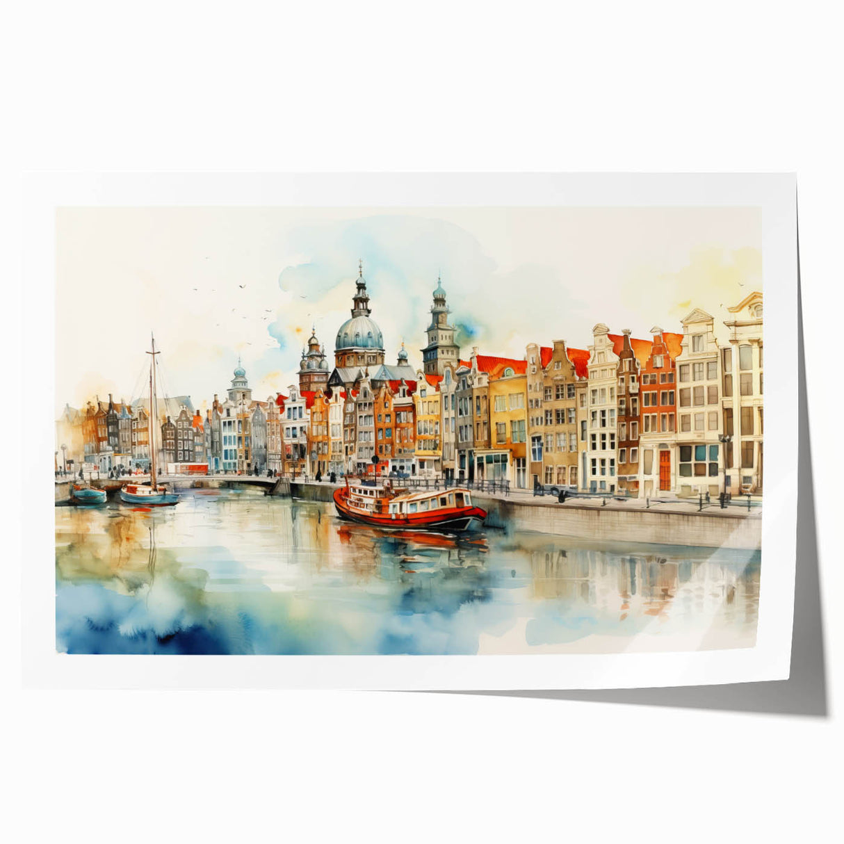Extra large rolled print depicting a serene Danish landscape with lush greens and pale blue skies.