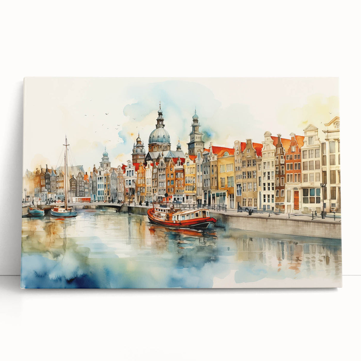 Black and white stretched canvas of a European cityscape, suitable for kitchen wall art.