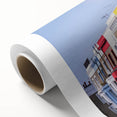 Art Deco poster of London scenery in pastel hues on rolled canvas, ideal for nursery wall art.