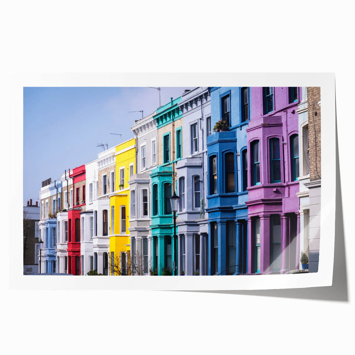 Extra large rolled print of a London cityscape featuring muted gray and blue tones, ideal for art wall dining room.