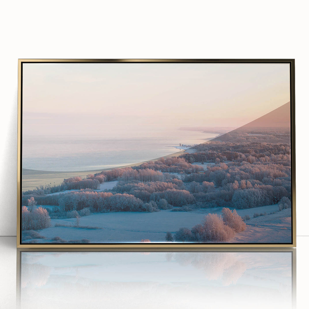 Art deco poster of Estonia scenery in gold frame, acrylic print, suitable for modern art wall decor.