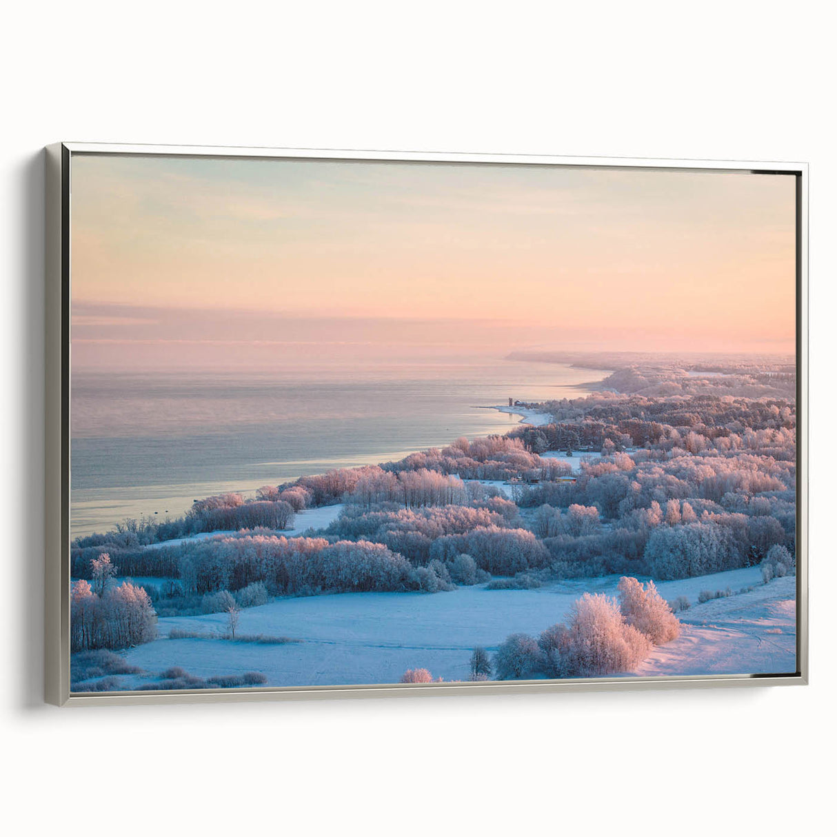 Framed canvas featuring a vintage-style landscape painting of Estonian scenery, with muted earth tones.