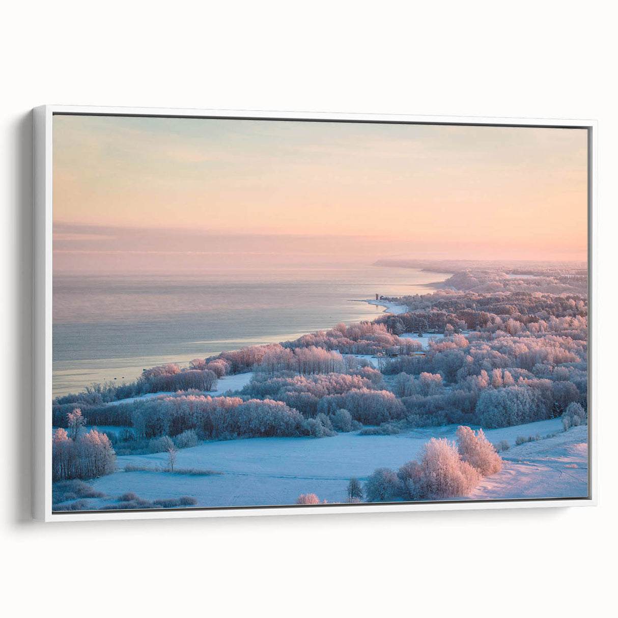 Vintage poster art of a European Estonian landscape on framed canvas, featuring colorful art on a white background.