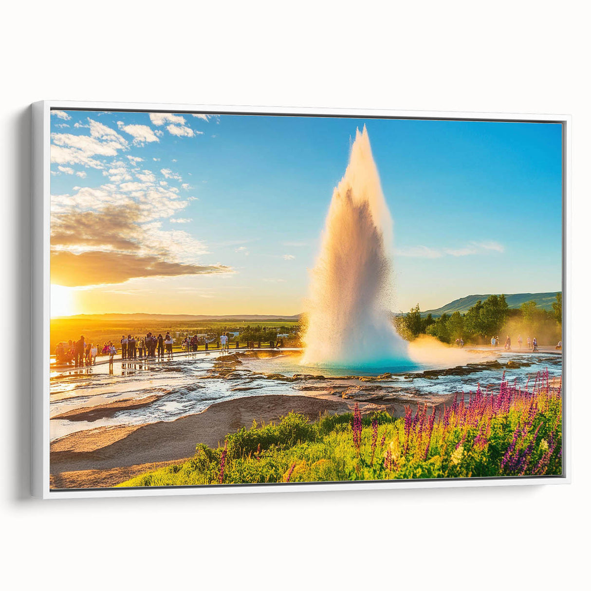 Vintage poster art of an Icelandic landscape on extra large framed canvas.