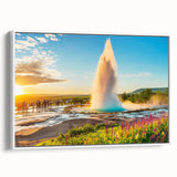 Vintage poster art of an Icelandic landscape on extra large framed canvas.