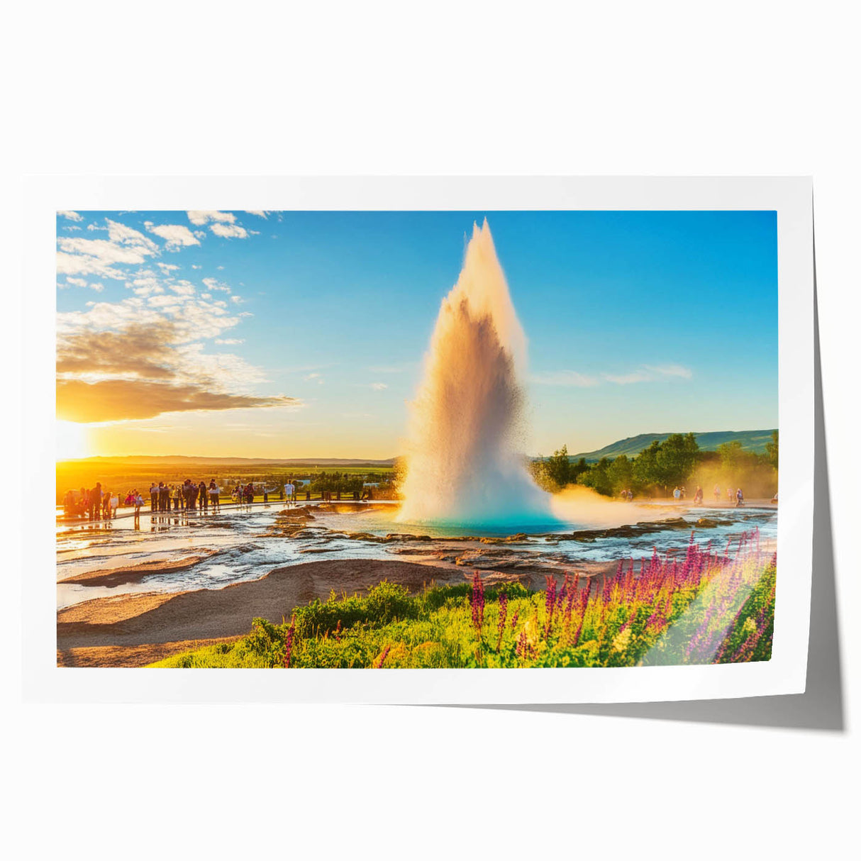 Extra large rolled print of a serene Icelandic landscape with muted green and blue tones, ideal for dining room wall art.