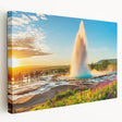 Large art depicting a serene Iceland landscape on stretched canvas, in muted blue and green tones.