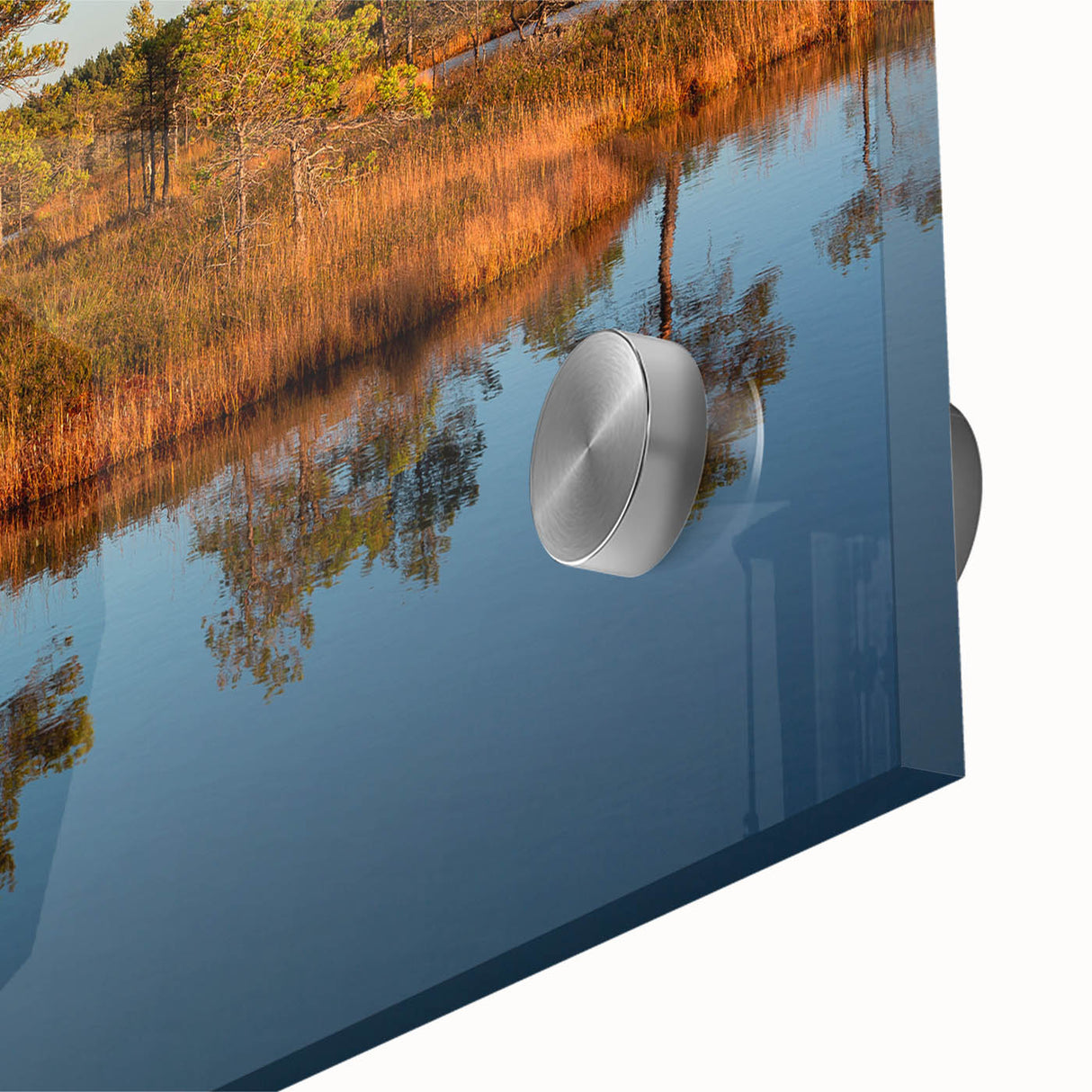 Large abstract wall art depicting a European landscape in muted earth tones on acrylic glass, suitable for dining room decor.