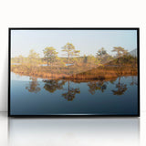 Large abstract wall art depicting a European landscape in muted earth tones on a framed acrylic.