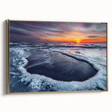Framed canvas featuring a vintage-style landscape painting of a Lithuanian scenery in muted gold and black tones.