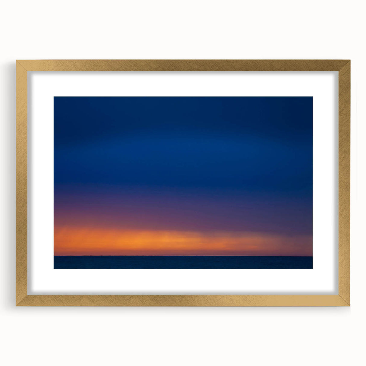 Extra large abstract art print of Yucatan scenery in textured style, using muted earth tones, framed in gold.