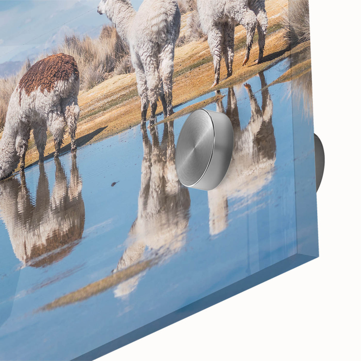 Large abstract wall art depicting a Bolivian landscape in mid-century modernist style on acrylic glass.