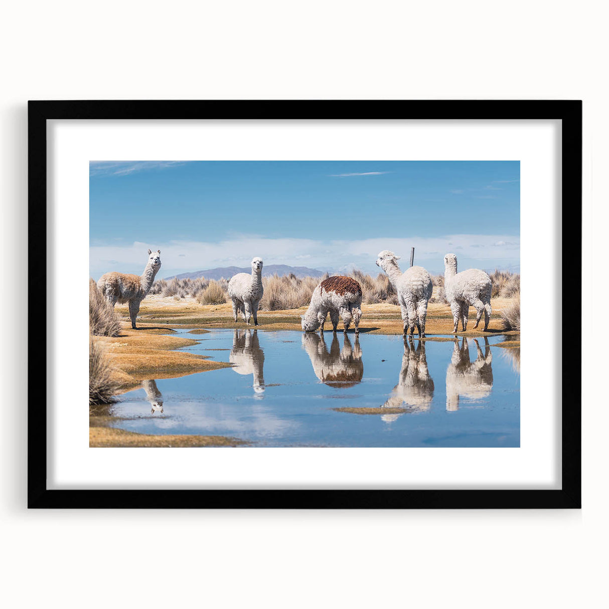 Extra large abstract art print of a colorful, textured Bolivian landscape on a black framed canvas.