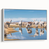Vintage poster art of a Bolivian landscape in vibrant colors on a large framed canvas, ideal for living room decor.