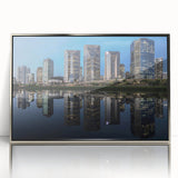 Mid-century modernist art of a Brazilian landscape in muted earth tones on a framed acrylic, ideal for nursery wall art.