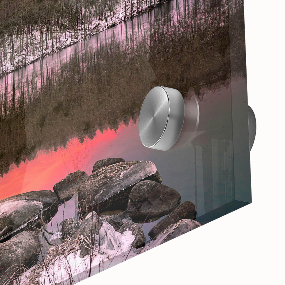 Large abstract wall art depicting a Connecticut landscape in muted earth tones, on acrylic glass.
