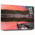 Acrylic print of a large abstract depiction of Connecticut scenery in muted earth tones.