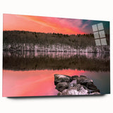 Large abstract wall art of Connecticut scenery in muted earth tones on acrylic glass, ideal for bedroom or dining room decor.