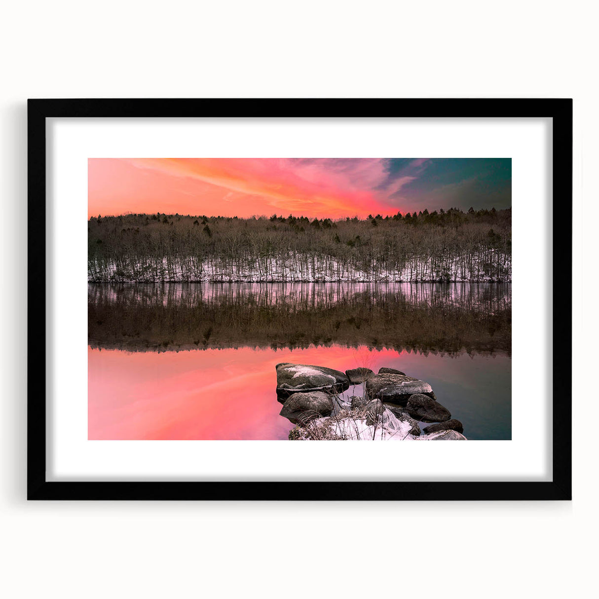 Abstract art print of a vibrant, colorful Connecticut landscape on a large textured canvas, ideal for living room decor.