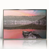 Mid-century modernist art of Connecticut scenery in pastel shades on a framed acrylic, ideal for nursery wall art.