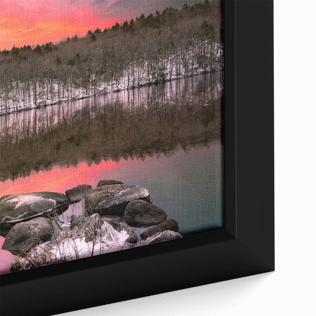 Textured black wall art featuring a vibrant Connecticut scenery on a framed canvas, ideal for living room decor.
