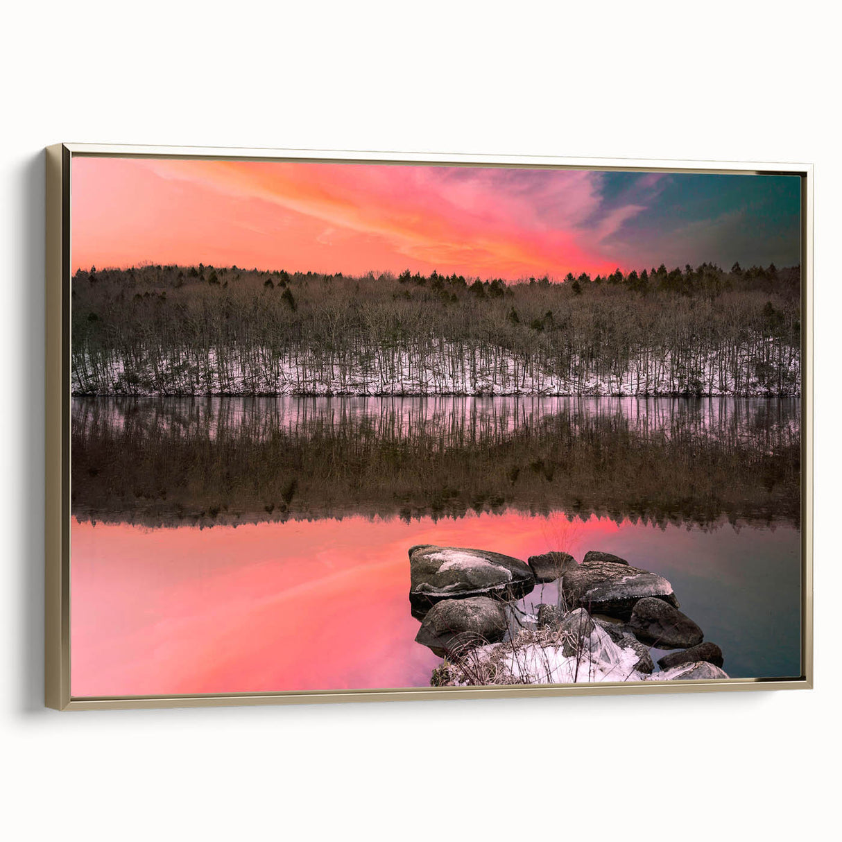 Framed canvas depicting a vintage-style Connecticut landscape in muted earth tones, ideal for bedroom wall decor.