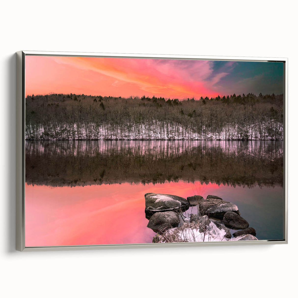 Landscape art painting of Connecticut scenery on framed canvas, featuring colorful art in a vintage poster style.