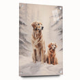 Large abstract wall art on acrylic glass depicting winter season in muted blue and white tones.