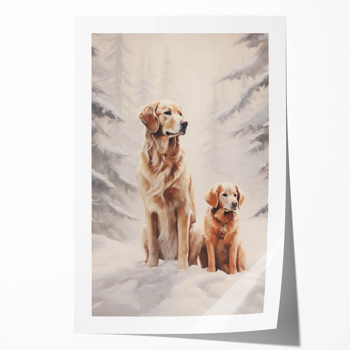 Winter-themed floral art on a rolled canvas, featuring cool blue and white tones, ideal for dining room wall decor.
