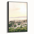 Black and white landscape art painting on framed canvas, featuring a vintage poster style, ideal for bedroom decor.