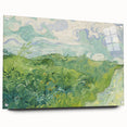 Large abstract wall art on acrylic glass depicting swirling blue and yellow patterns.