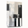 Abstract minimalist wall art displayed in an acrylic frame, showcasing vibrant colors and geometric shapes, enhancing modern interior decor with a sleek design.