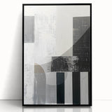Framed minimalist wall art featuring an abstract design in black acrylic, showcasing sleek lines and a modern aesthetic, perfect for contemporary home decor.