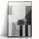 Abstract minimalist wall art framed in silver acrylic, showcasing geometric patterns in soft pastel colors, perfect for modern home decor.
