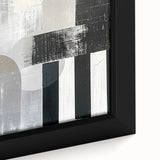 Close-up of framed minimalist wall art showcasing an abstract design with soft pastel colors, adding a modern touch to any decor setting. Ideal for home or office interiors.