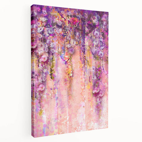 Purple and Pink Floral Wall Art – Abstract Canvas for Living Room