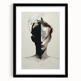 Abstract minimalist wall art framed in black, featuring geometric shapes and earthy tones, ideal for modern home decor. Perfect for adding elegance to any space.