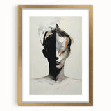 Abstract minimalist wall art framed in gold, showcasing soft pastel colors and geometric shapes, perfect for modern home decor or office aesthetics.