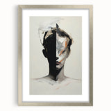 Abstract minimalist wall art framed with a silver mat, showcasing geometric shapes and soft color gradients, perfect for modern home decor.